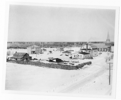 Winter view of downtown Moosonee